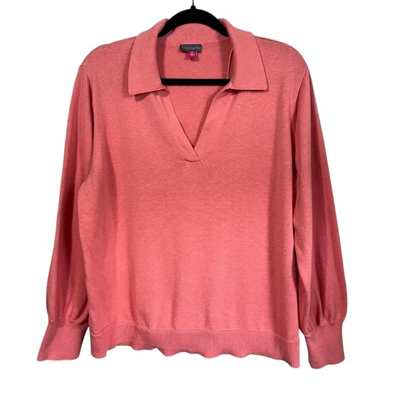Vince Camuto Collared Vneck Sweater Coral Size XL - Picture 2 of 7
